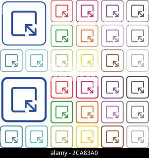Resize object color flat icons in rounded square frames. Thin and thick versions included. Stock Vector