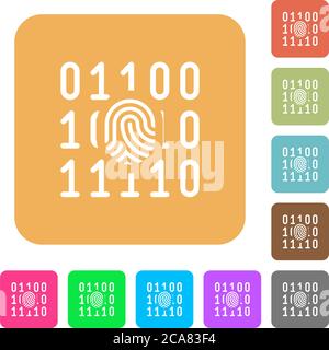 Digital fingerprint flat icons on rounded square vivid color backgrounds. Stock Vector