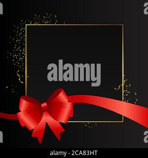 Abstract Black Background with Golden Frame and Red ribbon. Vector Illustration Stock Vector