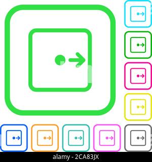 Move object right vivid colored flat icons in curved borders on white background Stock Vector