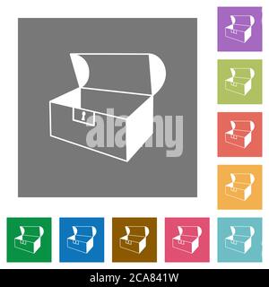 Empty open coffer flat icons on simple color square backgrounds Stock Vector
