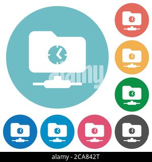 Fast FTP flat white icons on round color backgrounds Stock Vector