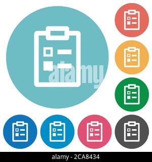 Survey flat white icons on round color backgrounds Stock Vector