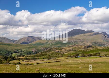 Mountains and farmland at Eskdale in the Lake District, Cumbria, England Stock Photo