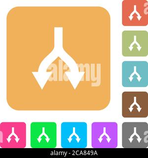 Split arrows down flat icons on rounded square vivid color backgrounds. Stock Vector