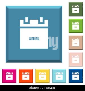 Remove schedule item white icons on edged square buttons in various trendy colors Stock Vector