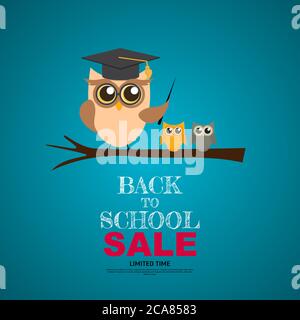 Back to School Sale Background with Owl Teacher. Vector Illustration Stock Vector