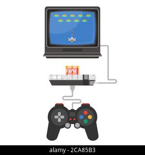 An old video game console on a TV. flat vector illustration Stock Vector