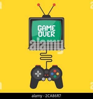 joystick control in a video game on an old TV. inscription game over on the screen. flat vector illustration Stock Vector