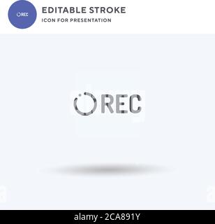 Rec icon vector, filled flat sign, solid pictogram isolated on white, logo illustration. Rec icon for presentation. Stock Vector