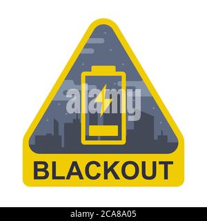 blackout sign on a city background. The battery is low. flat vector illustration. Stock Vector