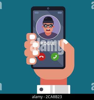 a scammer is calling on a cell phone. extorting money, cheating on the phone. flat vector illustration Stock Vector