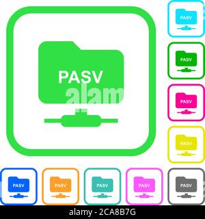 FTP enter passive mode vivid colored flat icons in curved borders on white background Stock Vector