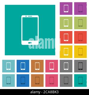Modern mobile phone with one button multi colored flat icons on plain square backgrounds. Included white and darker icon variations for hover or activ Stock Vector