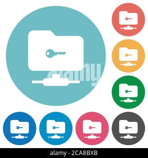 FTP secure flat white icons on round color backgrounds Stock Vector
