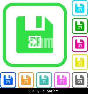 Import file vivid colored flat icons in curved borders on white background Stock Vector