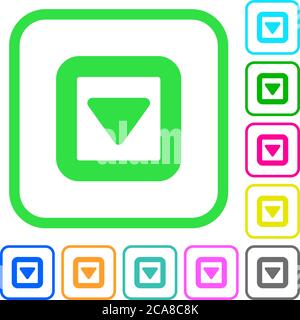 Toggle down vivid colored flat icons in curved borders on white background Stock Vector