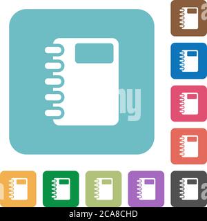 Spiral notebook white flat icons on color rounded square backgrounds Stock Vector