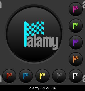 Race flag dark push buttons with vivid color icons on dark grey background Stock Vector