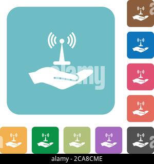Sharing wireless network white flat icons on color rounded square backgrounds Stock Vector
