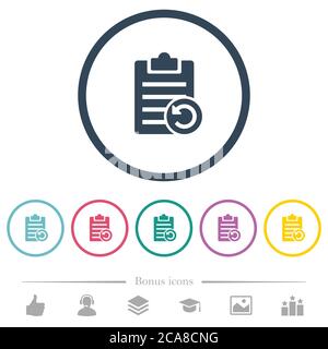 Undo note changes flat color icons in round outlines. 6 bonus icons included. Stock Vector