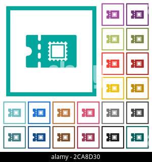 Postal discount coupon flat color icons with quadrant frames on white background Stock Vector
