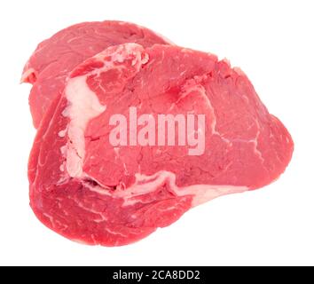 Fresh raw rib eye beef steak isolated on a white background Stock Photo