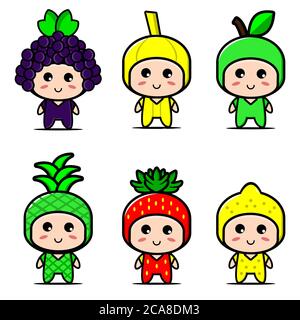 Cute fruit mascot character set collection. Vector cartoon illustration design. Isolated on white background. Stock Photo