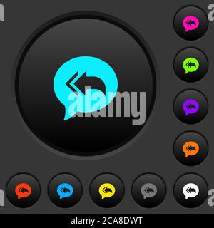 Reply to all recipients dark push buttons with vivid color icons on dark grey background Stock Vector