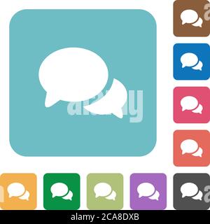 Discussion white flat icons on color rounded square backgrounds Stock Vector