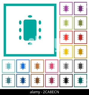Meeting flat color icons with quadrant frames on white background Stock Vector
