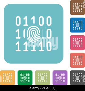 Digital fingerprint white flat icons on color rounded square backgrounds Stock Vector
