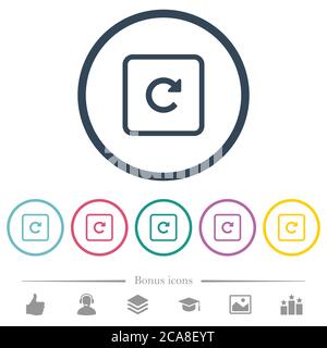 Rotate object right flat color icons in round outlines. 6 bonus icons included. Stock Vector