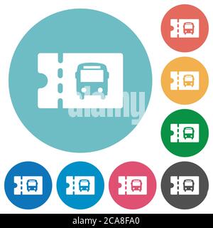 Public transport discount coupon flat white icons on round color backgrounds Stock Vector