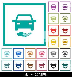 Car insurance flat color icons with quadrant frames on white background Stock Vector