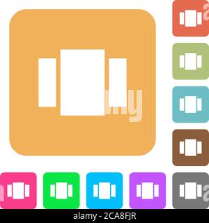 View carousel flat icons on rounded square vivid color backgrounds. Stock Vector
