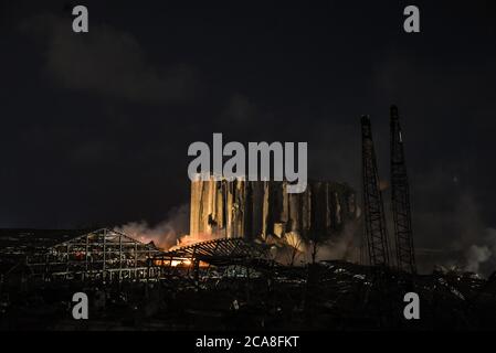 Beirut, Lebanon. 4th Aug, 2020. The capital's port area following a huge explosion at a storage facility. The blast wave from the detonation caused damage to buildings up to six miles away, killing over 200 and injuring more than 6000 people. Credit: Elizabeth Fitt/Alamy Live News Stock Photo