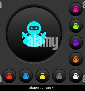 Ninja avatar dark push buttons with vivid color icons on dark grey background Stock Vector