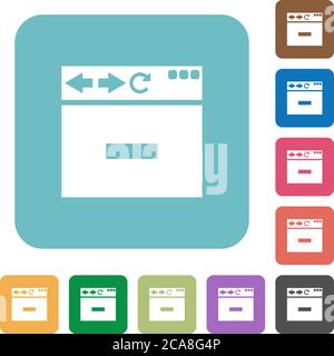 Browser remove tab white flat icons on color rounded square backgrounds Stock Vector