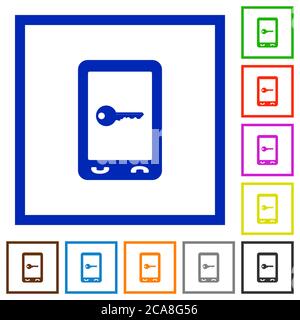 Mobile secure flat color icons in square frames on white background Stock Vector