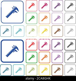 Caliper color flat icons in rounded square frames. Thin and thick versions included. Stock Vector