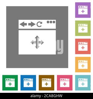 Browser drag and drop flat icons on simple color square backgrounds Stock Vector