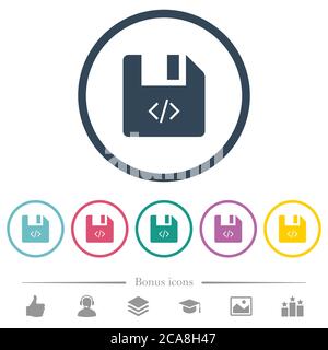 Script file flat color icons in round outlines. 6 bonus icons included. Stock Vector