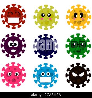 Cute Virus Set collection. Vector cartoon illustration design. Stock Photo