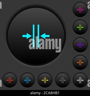 Adjust text column gutter dark push buttons with vivid color icons on dark grey background Stock Vector