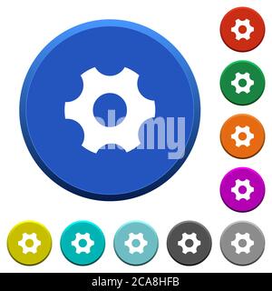 Single cogwheel round color beveled buttons with smooth surfaces and flat white icons Stock Vector