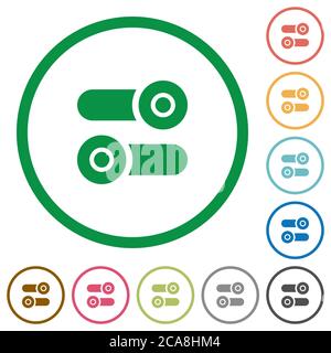 Toggle switches flat color icons in round outlines on white background Stock Vector