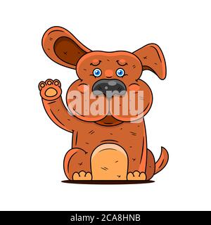 Happy cartoon puppy sitting, Portrait of cute little dog wearing collar. Dog friend. Vector illustration. Isolated on white background. Stock Vector