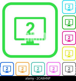Secondary display vivid colored flat icons in curved borders on white background Stock Vector