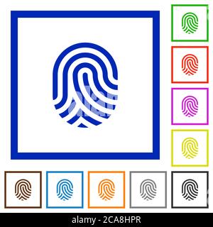 Fingerprint flat color icons in square frames on white background Stock Vector